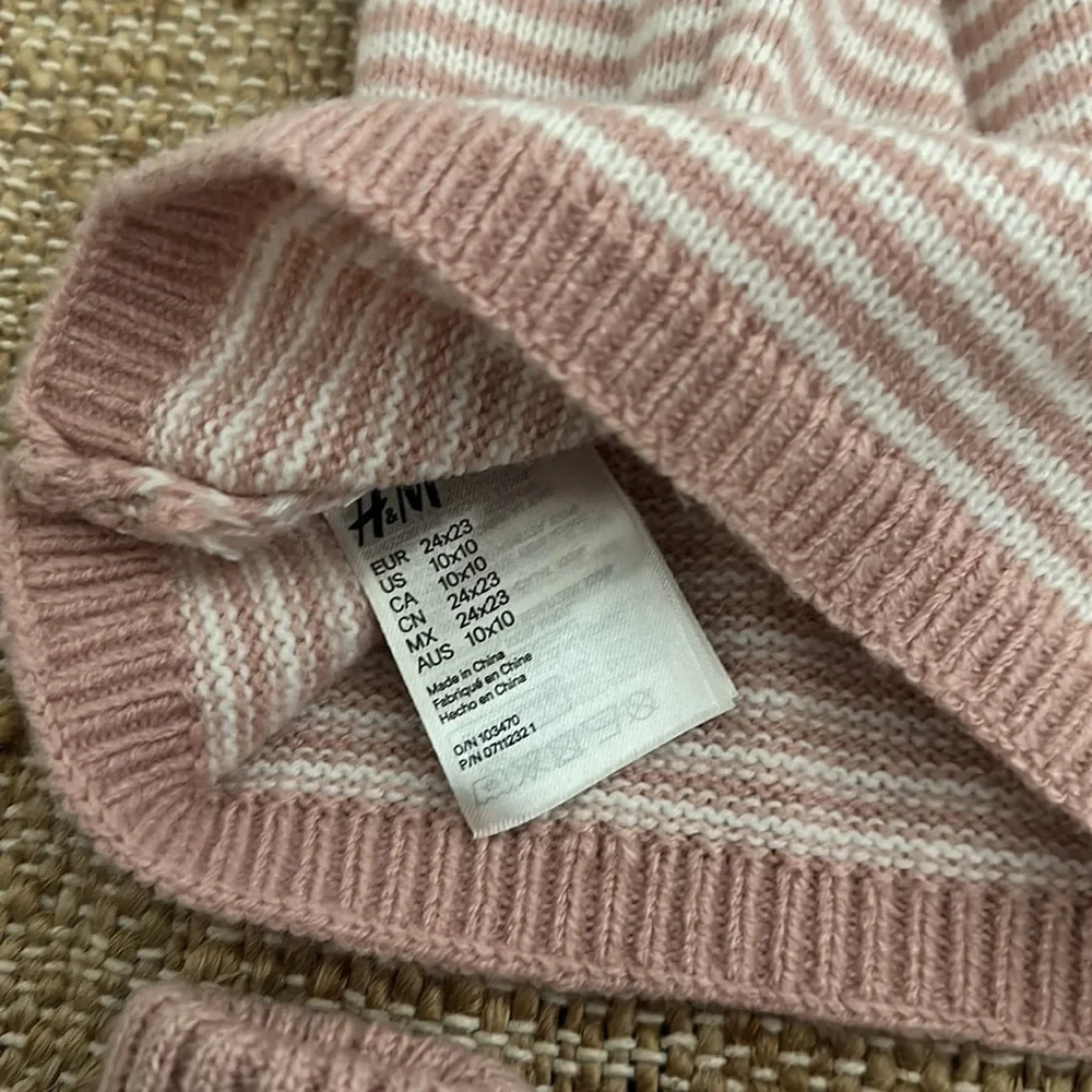 H&M Pink and White Striped Baby Scarf and Mitten Set